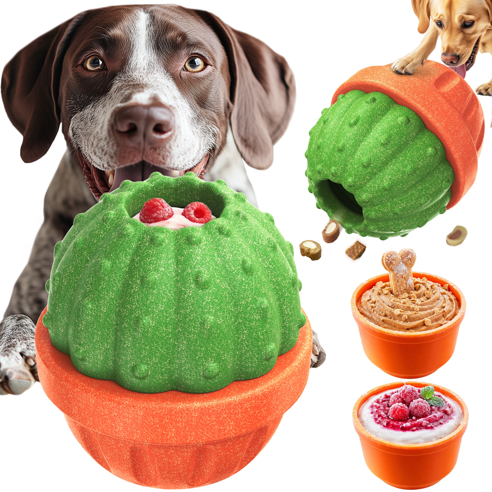 KADTC ALL IN ONE 3 in 1 Dog Enrichment Toys - Fillable Freeze Treat Dispenser Chew Toy Cactus