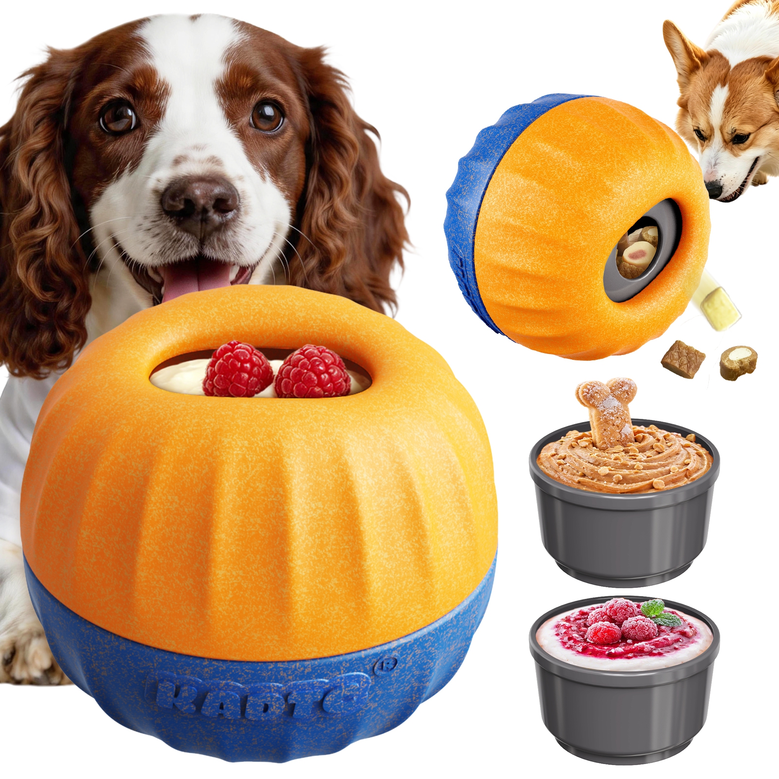 KADTC 3-in-1, M Size Dog Enrichment Toy Fillable & Freeze & Treat Dispenser & Chew